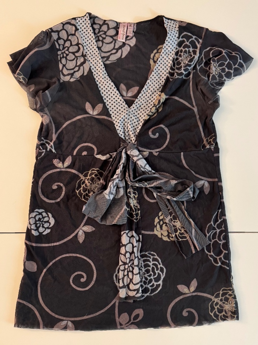 🖤 Floral Y2K Wrap Tie Blouse | Sheer Ruffle Sleeve Top | Romantic Boho Chic